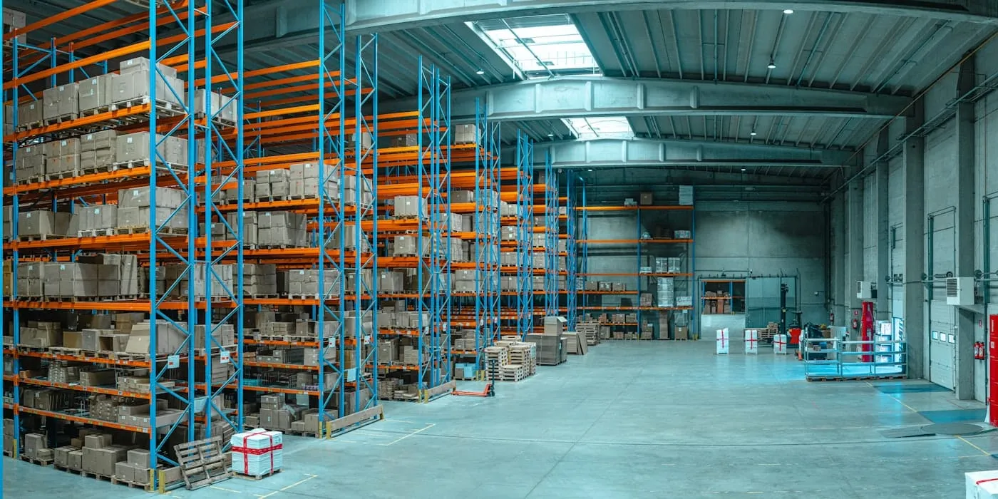Industrial blue pallet racking in a warehouse