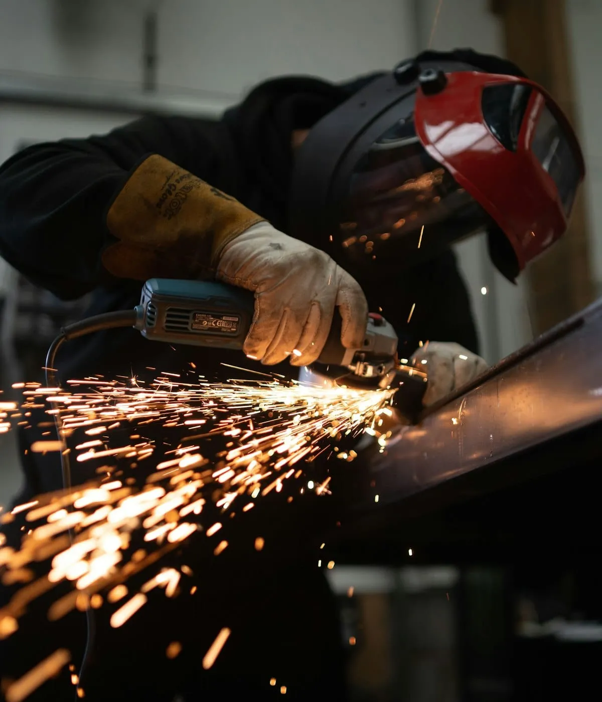 Metal fabrication with welding sparks